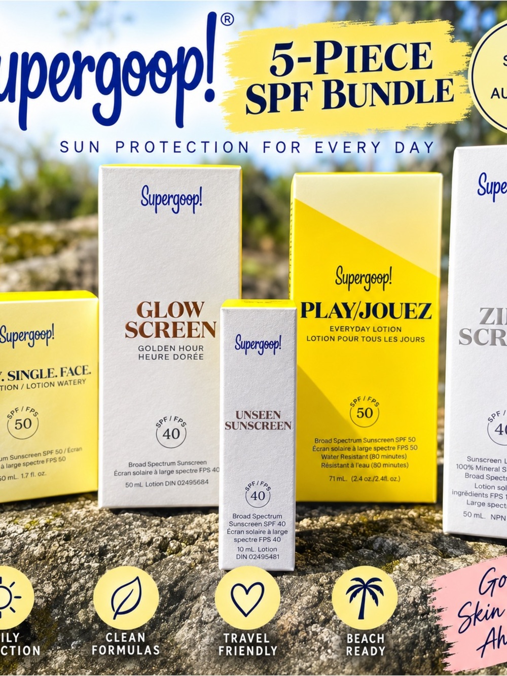 Supergoop! SPF Sunscreen Bundle – 5 Pc Set – NEW & SEALED Retail over $200!!!